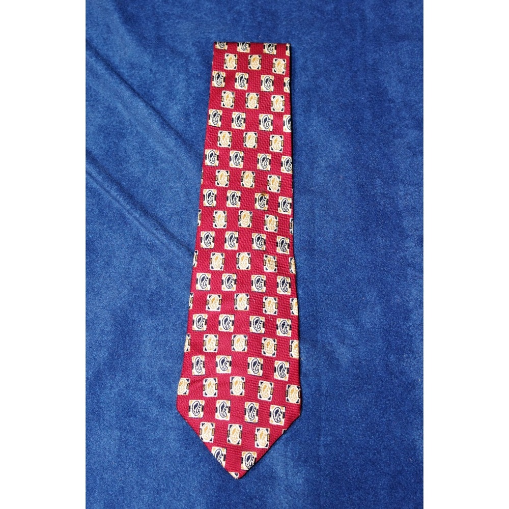Vintage 90s Y2K Tommy Hilfiger Silk Necktie Paisley‎ Check Medallion Old Money